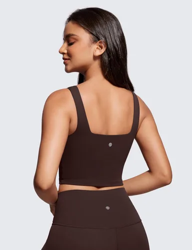 Miniatura 106 de CRZ YOGA Butterluxe Brasier deportivo de cuello cuadrado para mujer, estilo camiseta corta sin mangas, acolchado con soporte integrado para yoga