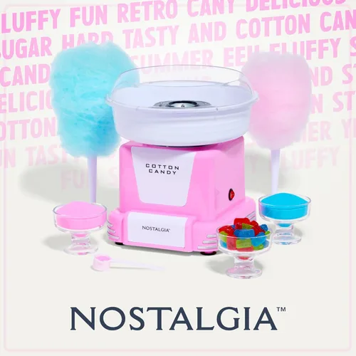 Miniatura 7 de Nostalgia - Máquina de algodón de azúcar retro para niños con 2 conos reutilizables, 1 cuchara para azúcar y 1 cabeza extractora – Rosa Rosa Retro
