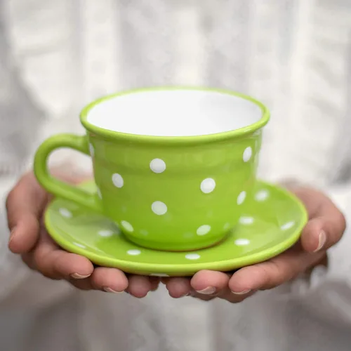 Miniatura 18 de City to Cottage Taza y platillo de café capuchino de cerámica grande de lunares blancos y negros hechos a mano de 12 oz/11.8 fl oz, cerámica