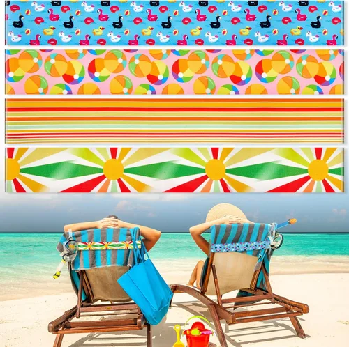 Miniatura 8 de Boao 4 paquetes de bandas de toalla para silla de playa, esenciales para piscina y crucero, elásticas y resistentes al viento, clips para toallas
