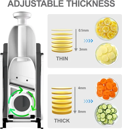 Miniatura 3 de ONCE FOR ALL Cortadora de mandolina segura para cocina, rebanadora de verduras profesional para rebanadas de patata de alimentos, grosor ajustable