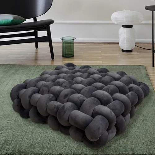 Miniatura 10 de Almohada decorativa cuadrada con nudo de 13 pulgadas, almohada anudada de terciopelo negro, almohada de piso de 8 bolas para sala de estar, ventana