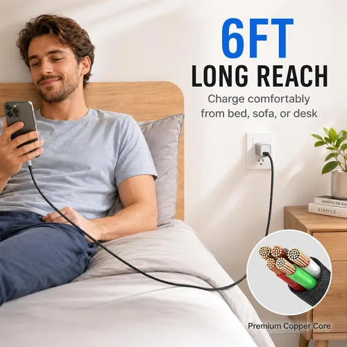 Miniatura 3 de CyvenSmart - Cargador compatible con Samsung Galaxy S10, S9, S8 Plus (3 A, carga rápida), 3 unidades de cable TPE USB C de 6 pies / 1.82 m., USB A