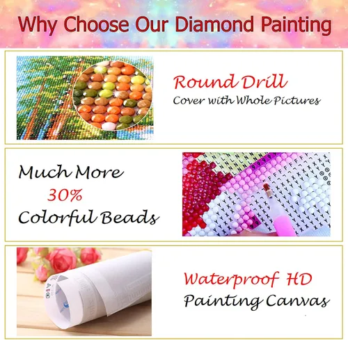 Miniatura 5 de YALKIN Kits de Pintura de Diamantes 5D para Adultos DIY Taladro Redondo Completo (11.8 x 15.7 pulgadas) Imágenes de Bordado Artes Pintar por Números