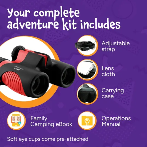 Miniatura 5 de Think Peak - Binoculares rojos de juguete científico para niños de 3 a 12 años – Aventura real compacta al aire libre y STEM Educativo Naturaleza