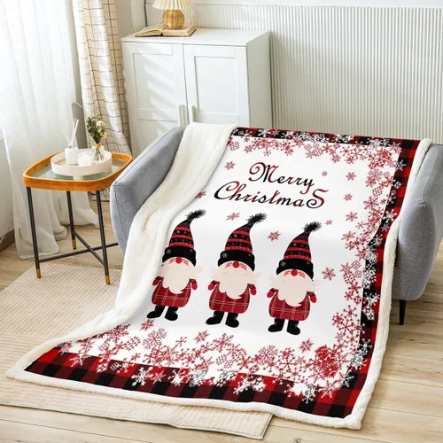 Miniatura 9 de Manfei Manta de Navidad con árbol de Navidad, muñeco de nieve, copo de nieve, para decoración de habitación de niños y niños, manta de rayas blancas
