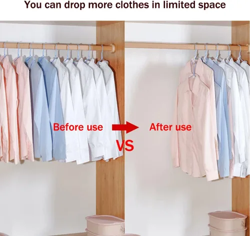 Miniatura 4 de 50 ganchos para colgar ropa, ganchos en cascada, clips extensores de plástico multifuncionales resistentes para ahorrar espacio, color blanco 50