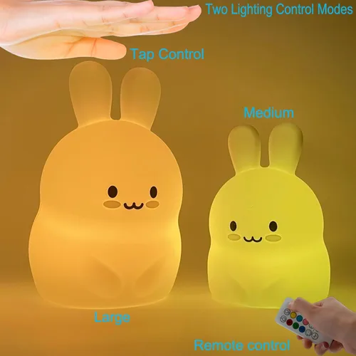 Miniatura 2 de Luces nocturnas de conejo de gran tamaño, lámpara de noche para dormitorio, resistente a la rotura, cuidado de los ojos, brillo ajustable, ajuste