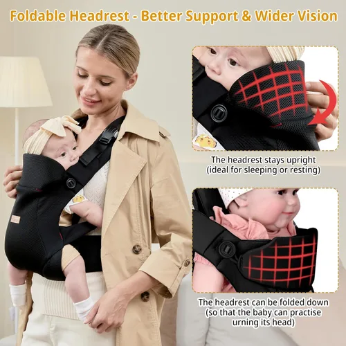 Miniatura 3 de CUBY Portabebés para recién nacidos a niños pequeños, transpirable con soporte ajustable para el cuello, portabebés manos libres para niños pequeños