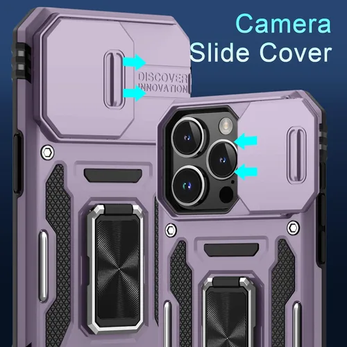 Miniatura 271 de DEERLAMN Funda para iPhone Xs Max con funda deslizante para cámara + protector de pantalla, soporte giratorio de anillo de grado militar a prueba