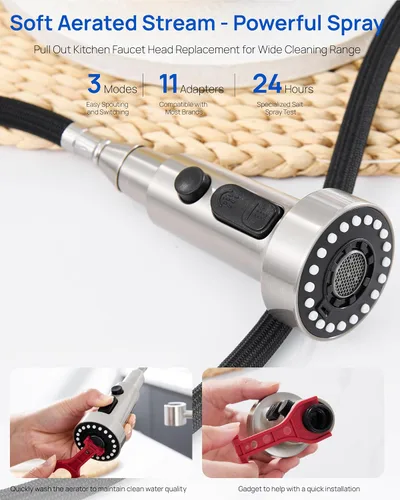 Miniatura 6 de J-HVA Cabezal Rociador de Grifo de Cocina Desplegable Pieza de Repuesto, Boquilla de Repuesto de Rociador de Fregadero Extraíble de 3 Funciones