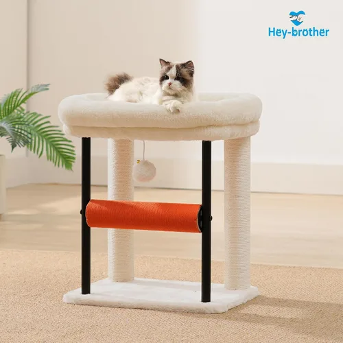 Miniatura 2 de Hey-brother Árbol para gatos, postes rascadores para gatos con cama, torre resistente con columnas totalmente envueltas en sisal y bola de juguete