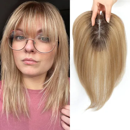 Miniatura 7 de Toppers de cabello humano real para mujer, con cabello delgado, con clip de flequillo (negro)