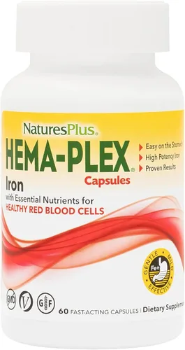 Miniatura 6 de NaturesPlus Hema-Plex Iron - 60 cápsulas de acción rápida - 85 mg de hierro quelado + vitamina C y bioflavonoides para glóbulos rojos saludables