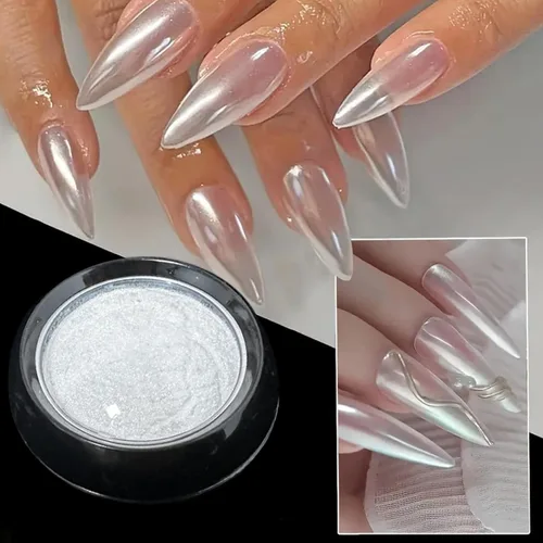 Miniatura 19 de Polvos holográficos de espejo para uñas, efecto cromado plateado, lentejuelas metálicas puras, pigmento cromado para uñas de gel UV, para decoración