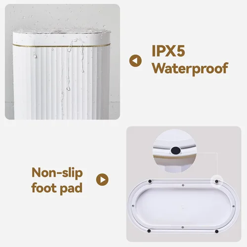 Miniatura 7 de ELPHECO Basurero de baño con tapa de 2.5 galones impermeable con sensor de movimiento, papelera automática para decoración de baño para dormitorio