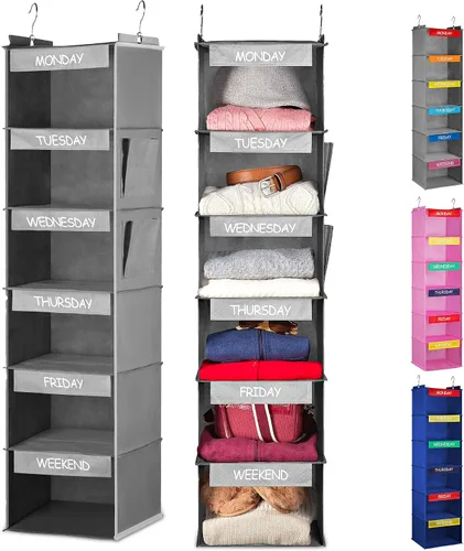 Miniatura 8 de Organizador de almacenamiento de 5 niveles de 12 x 59 pulgadas, cuélguelo en la recámara de sus hijos o en el armario para una divertida