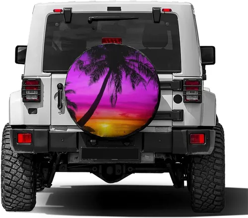 Miniatura 2 de Cubierta de neumático de repuesto con silueta de palmera en la playa, para remolque, RV, SUV y muchos vehículos, 18 pulgadas