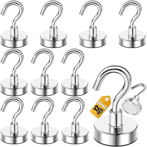 Miniatura 41 de Diymag Ganchos magnéticos, resisten 80 lb, 20 unidades, neodimio de tierras raras fuertes para colgar, colgador magnético para cortina, hogar, Negro