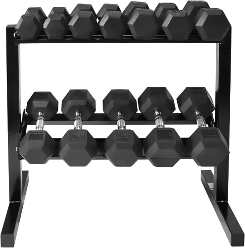 Miniatura 6 de WF Athletic Supply Juego de mancuernas hexagonales con revestimiento de goma con estante de almacenamiento de dos niveles de alta calidad, Solo