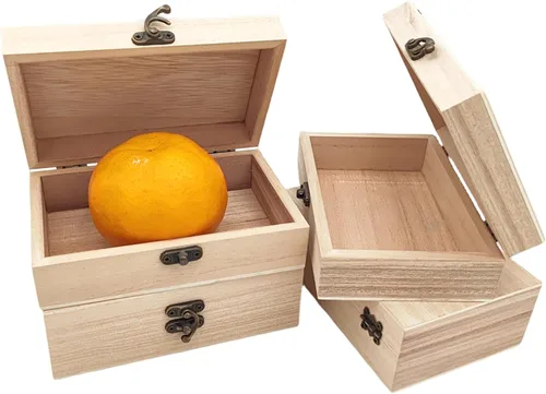 Miniatura 3 de Anktily Paquete de 4 cajas de madera sin terminar, 6 x 4 x 2 pulgadas, caja rústica de madera pequeña con cierre de bloqueo, caja organizadora