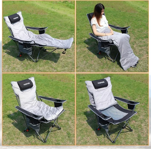 Miniatura 5 de Silla de camping reclinable con reposapiés extraíble con reposacabezas, cojín de algodón, sillas plegables ajustables y portátiles