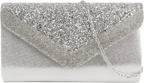 Miniatura 6 de Queena Bolso de mano de noche brillante con purpurina para mujer, bolso de mano con cadena para boda, fiesta, graduación, regalo para mamá, esposa