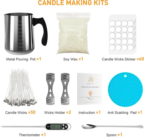 Miniatura 7 de Ohcans Kit de suministros para hacer velas para principiantes, velas de cera de soya DIY para adultos, con olla para derretir cera de 900ml, mechas