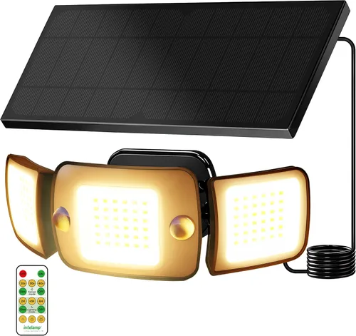 Miniatura 11 de intelamp Luz de inundación solar para exteriores, impermeable, 6000 mAh, 1200 lúmenes, luces Sesnsor de doble movimiento, detección de 180°, control