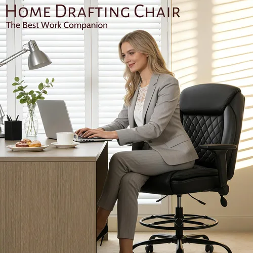 Miniatura 9 de Silla de dibujo, silla alta ejecutiva de oficina con reposabrazos abatibles para escritorio de altura de mostrador, silla de trabajo alta con anillo