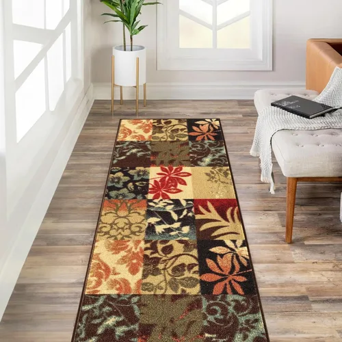 Miniatura 9 de Kapaqua Alfombra antideslizante de tamaño personalizado, color marrón, dorado, beige, con parte trasera de goma, para pasillo, 22 pulgadas de ancho