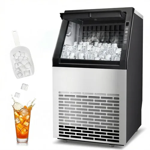 DOGHLY Máquina comercial para hacer hielo, máquina de hielo de acero inoxidable de 100 libras/24 horas, capacidad de almacenamiento de hielo de 20