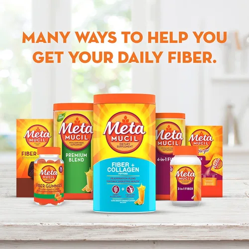 Miniatura 8 de Metamucil Suplemento diario de fibra + colágeno, polvo de cáscara de psilio, suplemento de fibra a base de plantas, sin azúcar con stevia