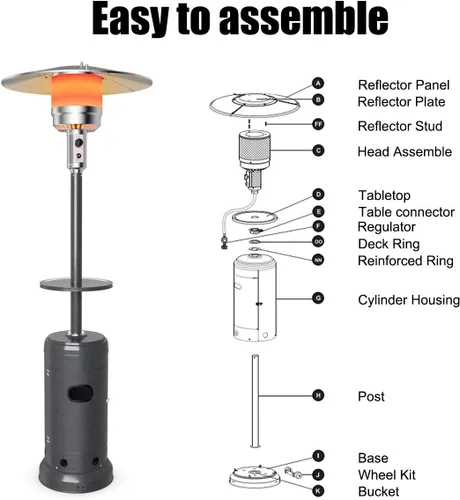 Miniatura 7 de Tangkula Calentador de propano de 50,000 BTU para patio con ruedas, calentadores para exteriores para patio con mesa, quemador de acero inoxidable
