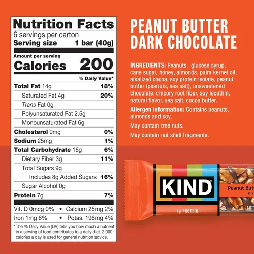 Miniatura 2 de KIND Barras de mantequilla de maní chocolate amargo, sin gluten, aperitivos saludables, 6