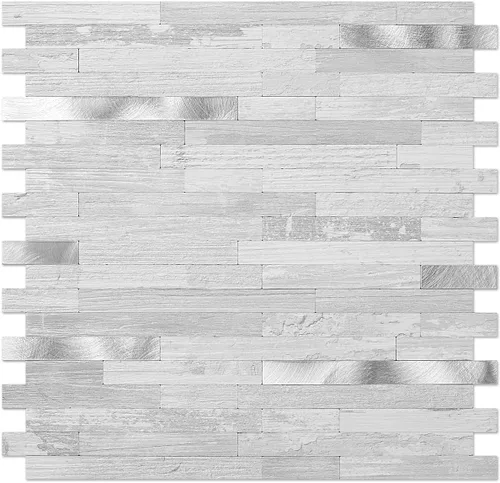 Miniatura 19 de DICOFUN - Azulejo adhesivo de loseta en muro para la cocina, piedra faxu gris claro, PVC con metal mixto, 1 lámina
