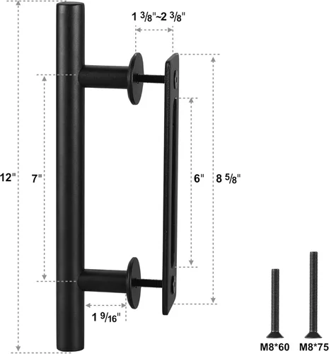 Miniatura 5 de FaithLand Juego de manijas de puerta resistentes de 12 pulgadas en color negro, manija de puerta corrediza de granero, para puertas de hasta 2 3/8