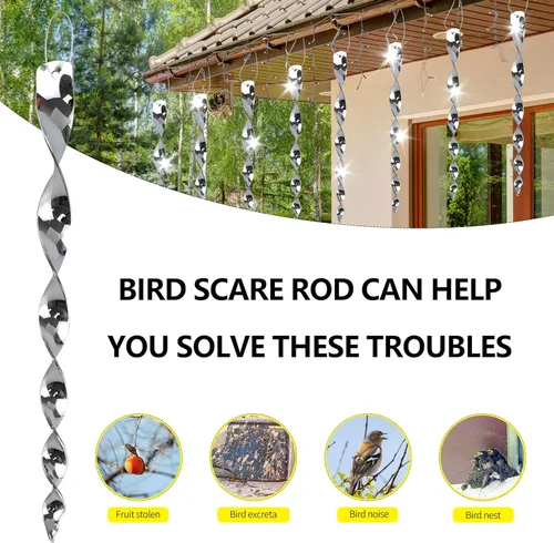 Miniatura 4 de Varillas de susto para pájaros plateadas, dispositivo disuasorio de pájaros de plástico, rotación impulsada por el viento, varillas reflectantes
