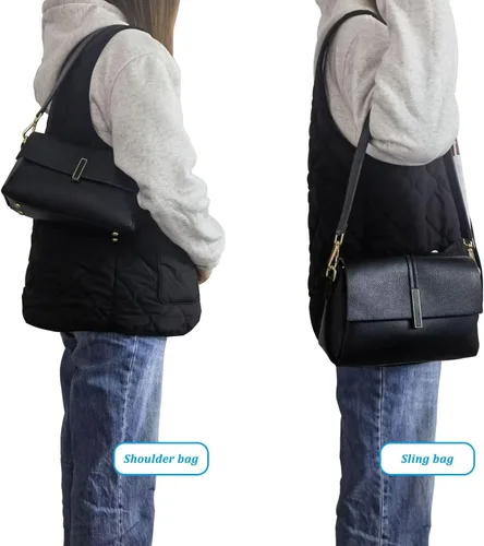 Miniatura 5 de Correa de repuesto de cuero de 24.8 pulgadas para bolsos de mano y bolsos de hombro con hebillas de metal Negro