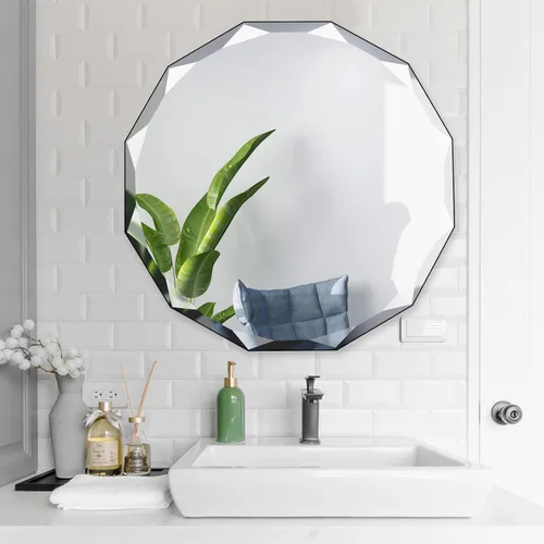 QDSSDECO Espejo de pared sin marco con borde biselado de 24 x 24 pulgadas, forma irregular, espejo de tocador único, espejo de pared sin marco para