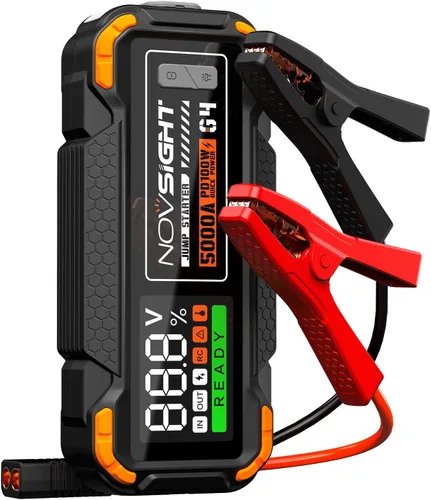 NOVSIGHT Arrancador de batería de automóvil – Arrancador de batería portátil de 5000 A (12.0 L de gasolina/10.0 L diesel) caja de arranque de coche