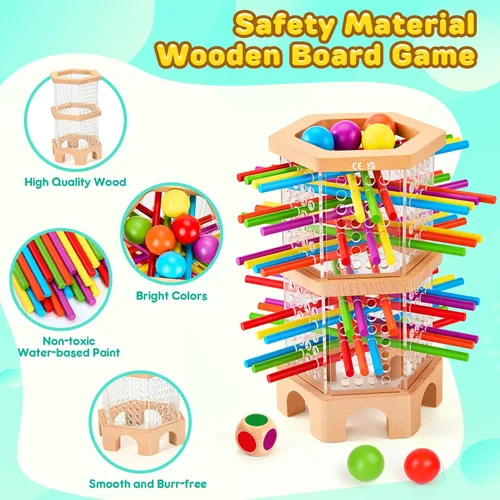 Miniatura 5 de Juego de mesa de madera Montessori, 42 dados de palos coloridos para niños de 3, 4, 5, 6 años, juguetes matemáticos educativos para habilidades