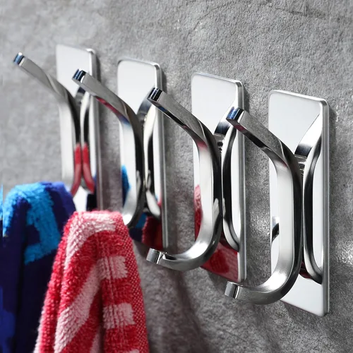 Miniatura 10 de YIGII Ganchos adhesivos para toallas, ganchos de pared negros para baño y cocina, ganchos resistentes, paquete de 4, acero inoxidable