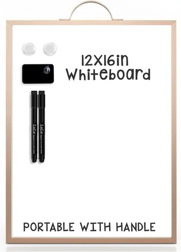 Miniatura 17 de Pizarra blanca pequeña de 12 x 16 pulgadas magnética de borrado en seco con asa Marco de aluminio negro Pizarra planificadora de doble cara