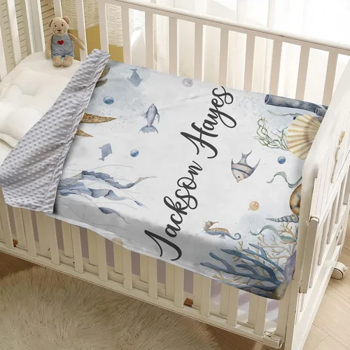 Miniatura 7 de Manta de bebé personalizada para niños, manta de bebé personalizada con nombre, franela suave con respaldo de puntos de doble capa, manta de Tortuga