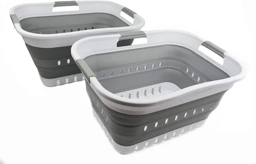 Miniatura 10 de SAMMART Juego de 2-30L (8 galones) cesta plegable de plástico para la ropa sucia – Contenedor/organizador plegable – Tina de lavado portátil