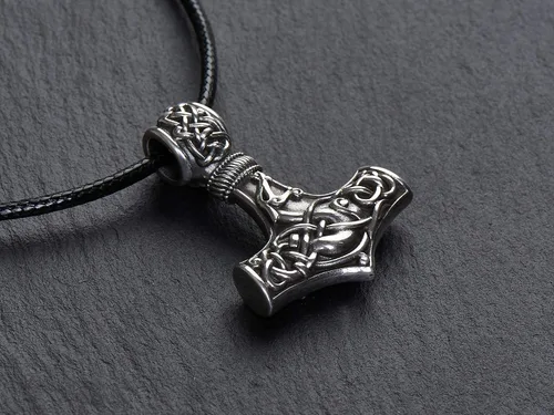 Miniatura 51 de Viking Thors Hammer Necklace Pendant - Vegvisir Aegishjalmur Helm of Awe Raven Huginn Muninn Pendant Necklace Amulet Talisman - Thor Necklace