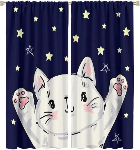 Miniatura 37 de Cortinas opacas de gato abstracto, arte simple, universo planeta, dibujos animados, lindo, divertido, colorido, gato, azul, niños, niñas, niños
