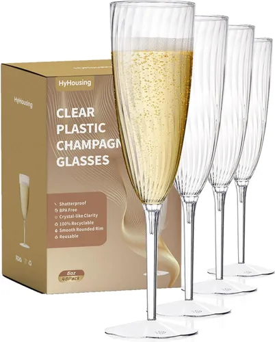 Miniatura 7 de HyHousing Paquete de 16 copas de champán de plástico, copas de champán desechables transparentes de 6 onzas con tallo largo, elegantes flautas
