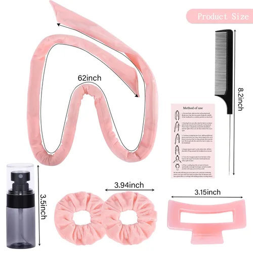 Miniatura 3 de Rizadores de pelo de terciopelo sin calor para dormir con diadema sin calor para cabello largo durante la noche sin rizos de calor para mujeres, Rosa